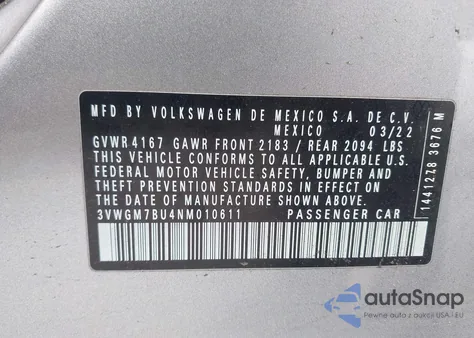 2022 Volkswagen Jetta 1.5T Sel из США, поврежденный, VIN 3VWGM7BU4NM010611